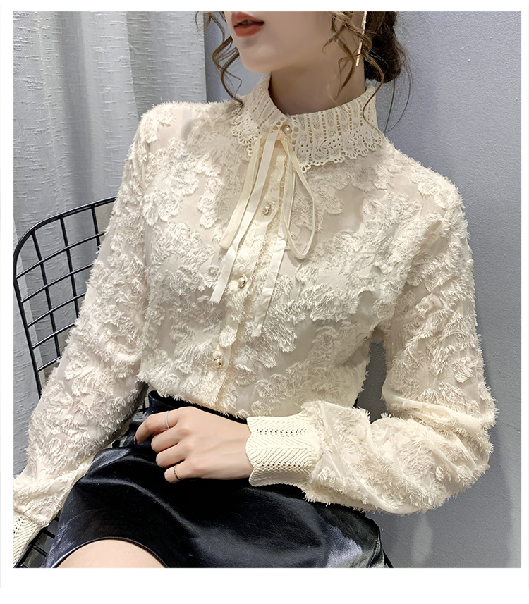 Embroidered Creamy Blouse Shirt With Collar