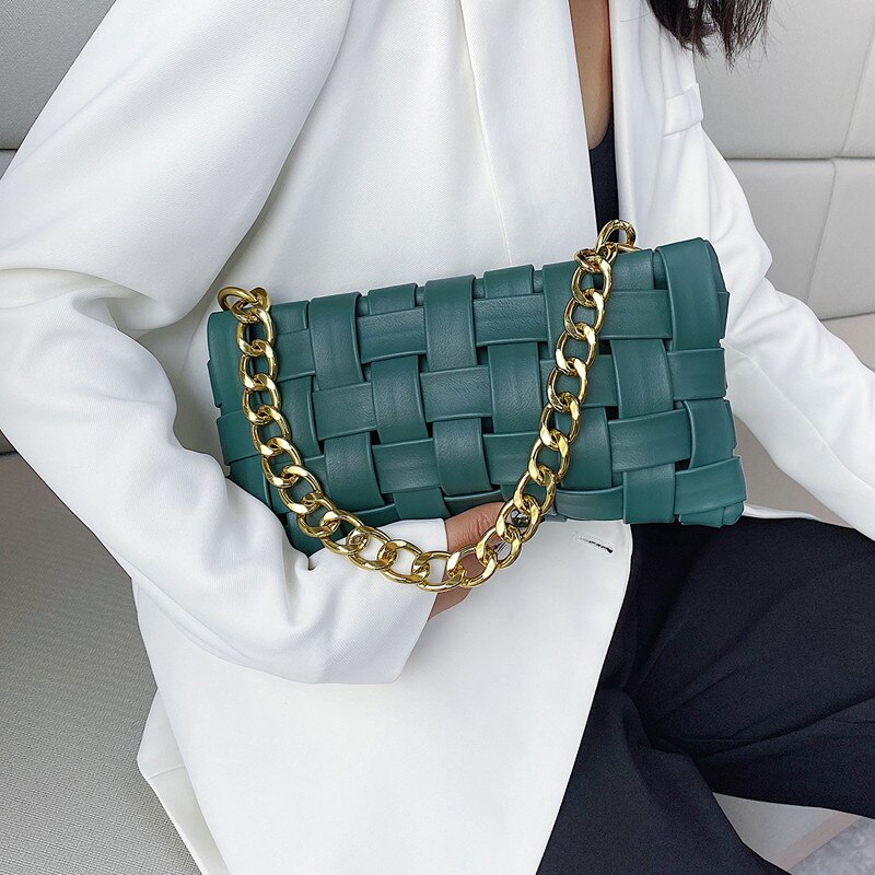 woman leather green fashion clutch